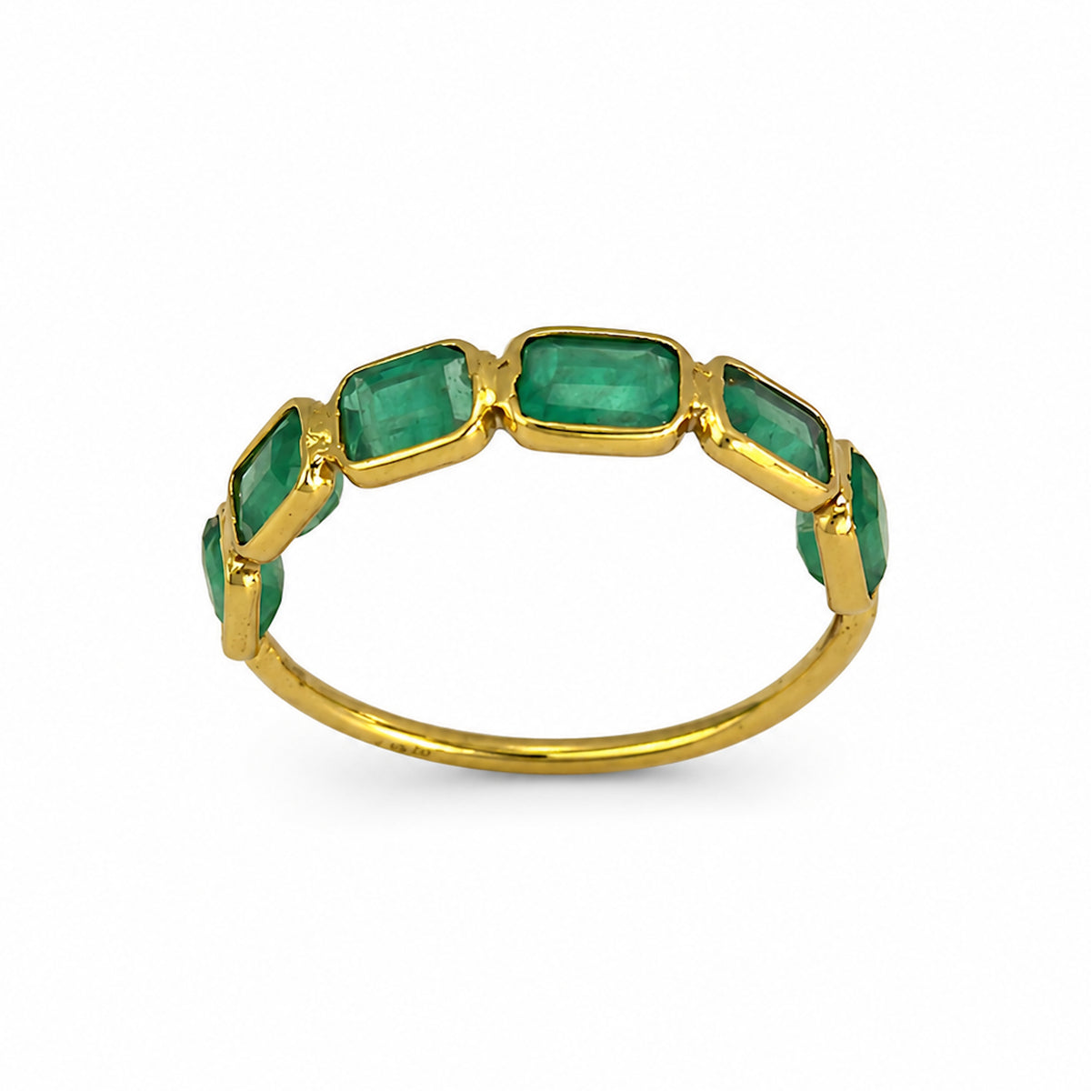 18k Emerald Half Eternity Bezel Ring