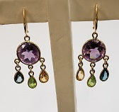 18k Amethyst, Peridot, Citrine, Blue Topaz Hook Bezel Earring