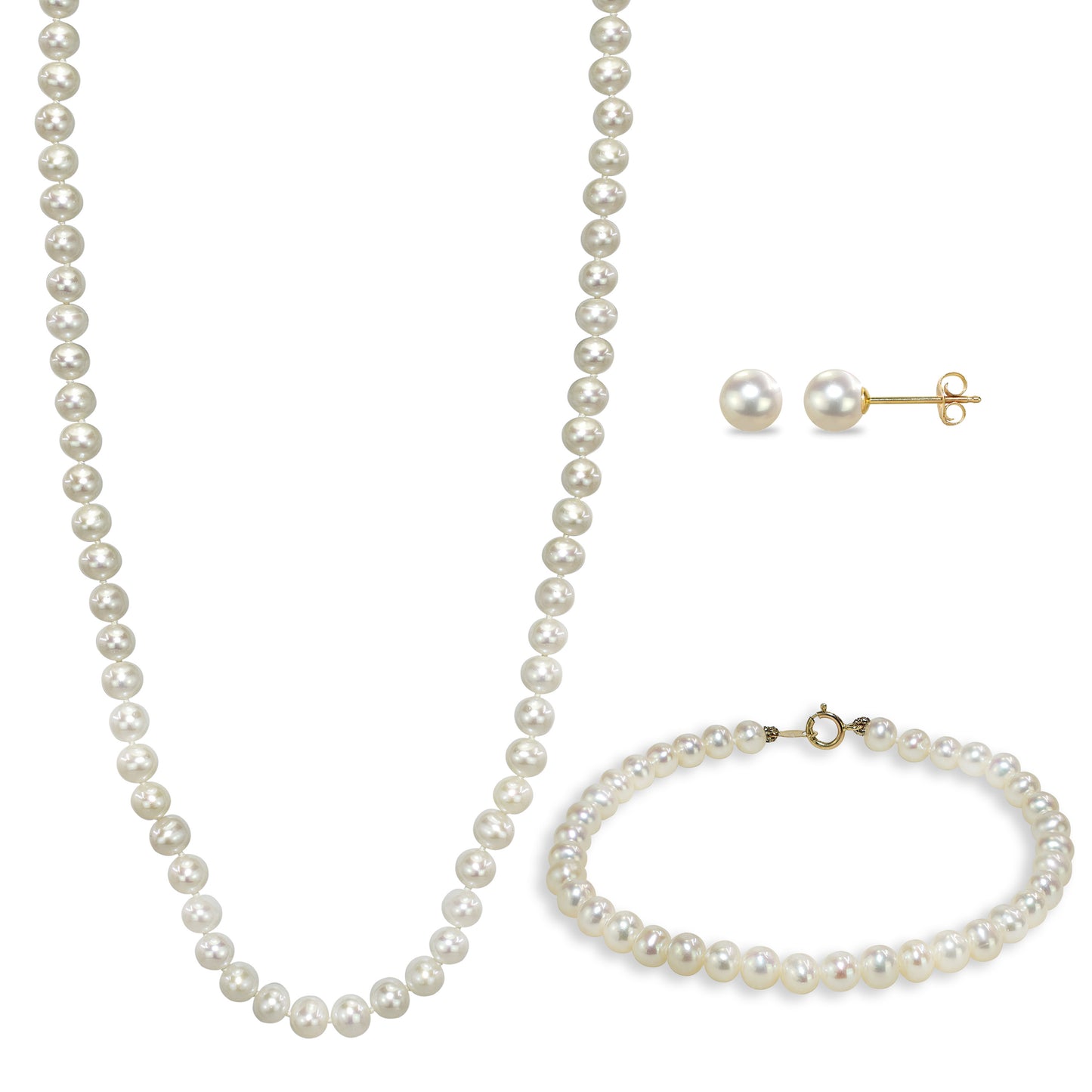 14k Fresh Water Pearl Necklace Bracelet Earring Set