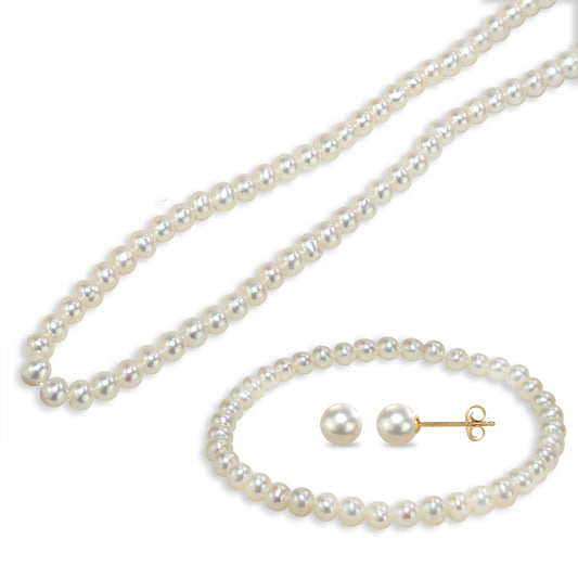 14k Fresh Water Pearl Necklace Bracelet Earring Set