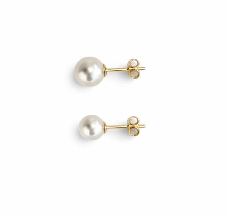 14k White Pearl Stud Earring Set of 2