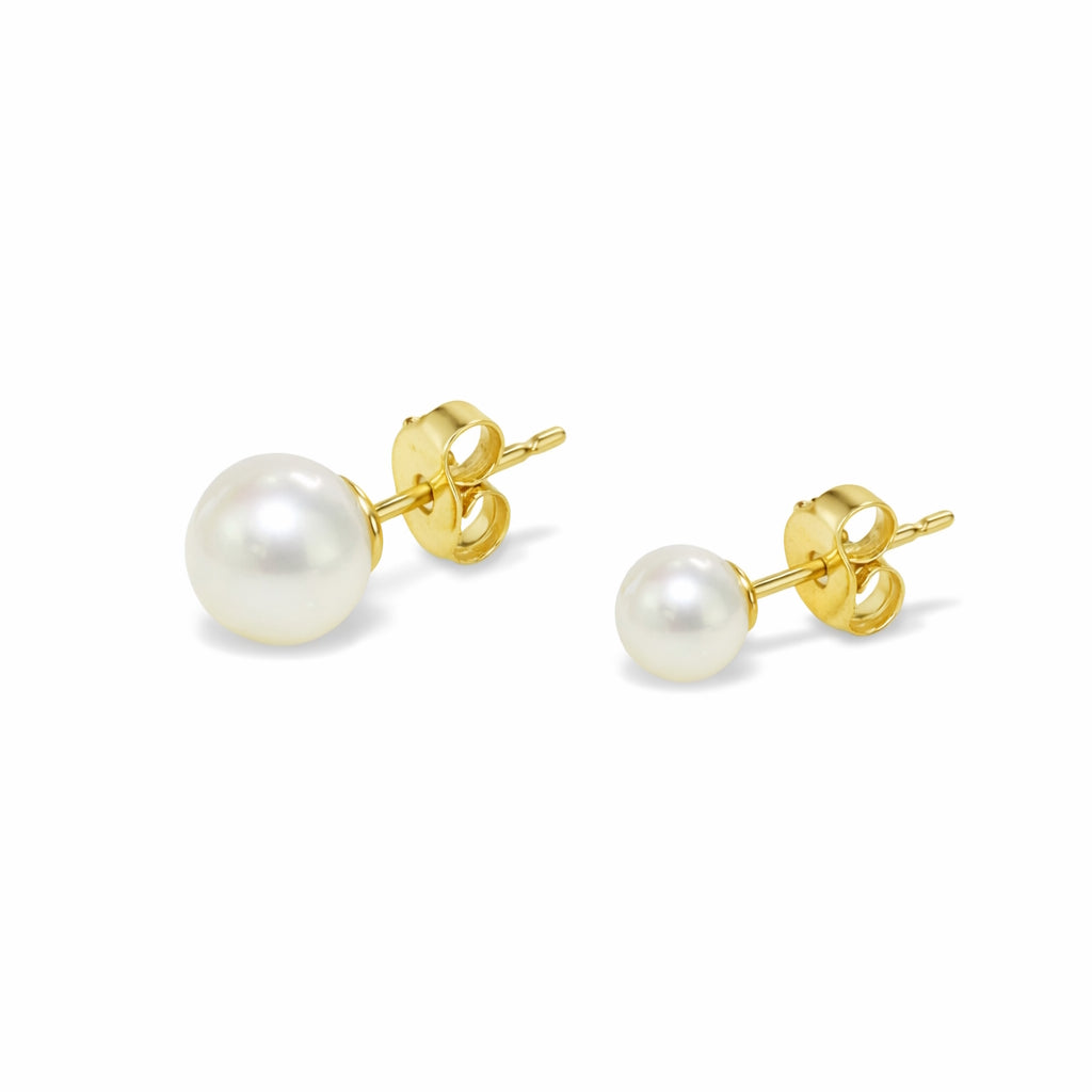 14k White Pearl Stud Earring Set of 2