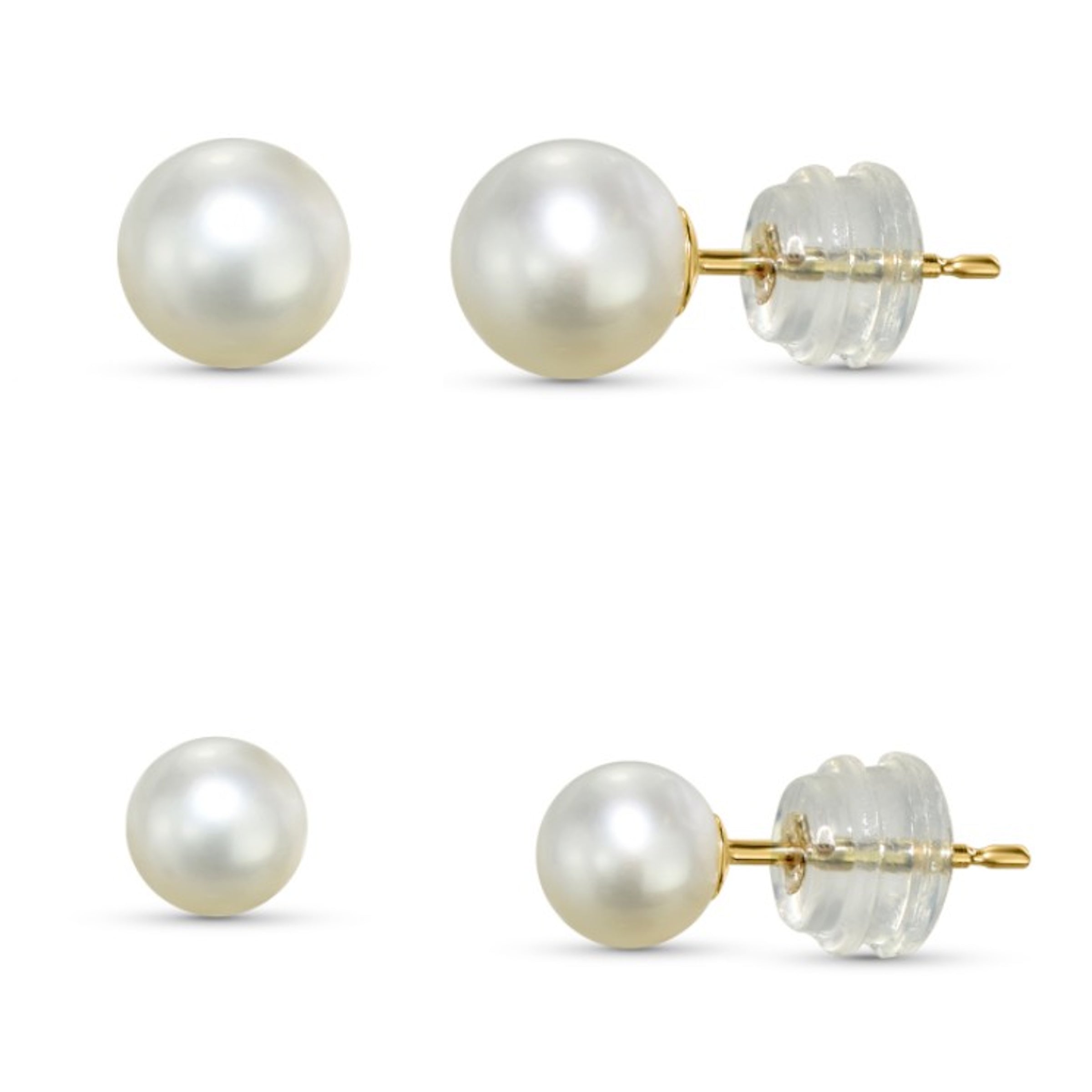 14k White Pearl Stud Earring with silicone Nut set of 2