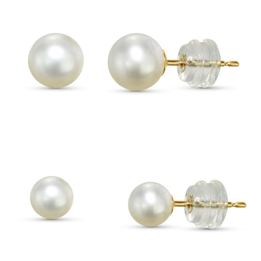 14k White Pearl Stud Earring with silicone Nut set of 2