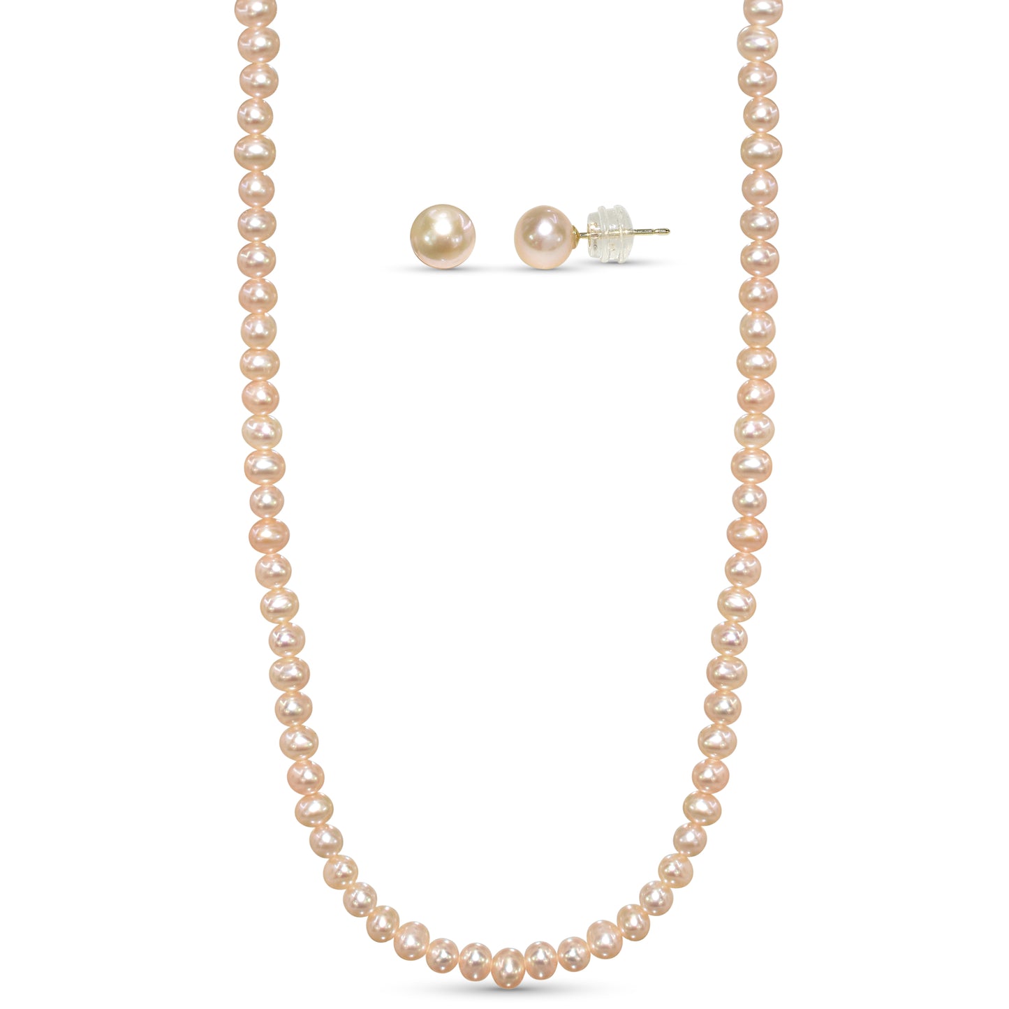 14k Natural Pink Pearl Necklace Earring Set 4.5-5mm