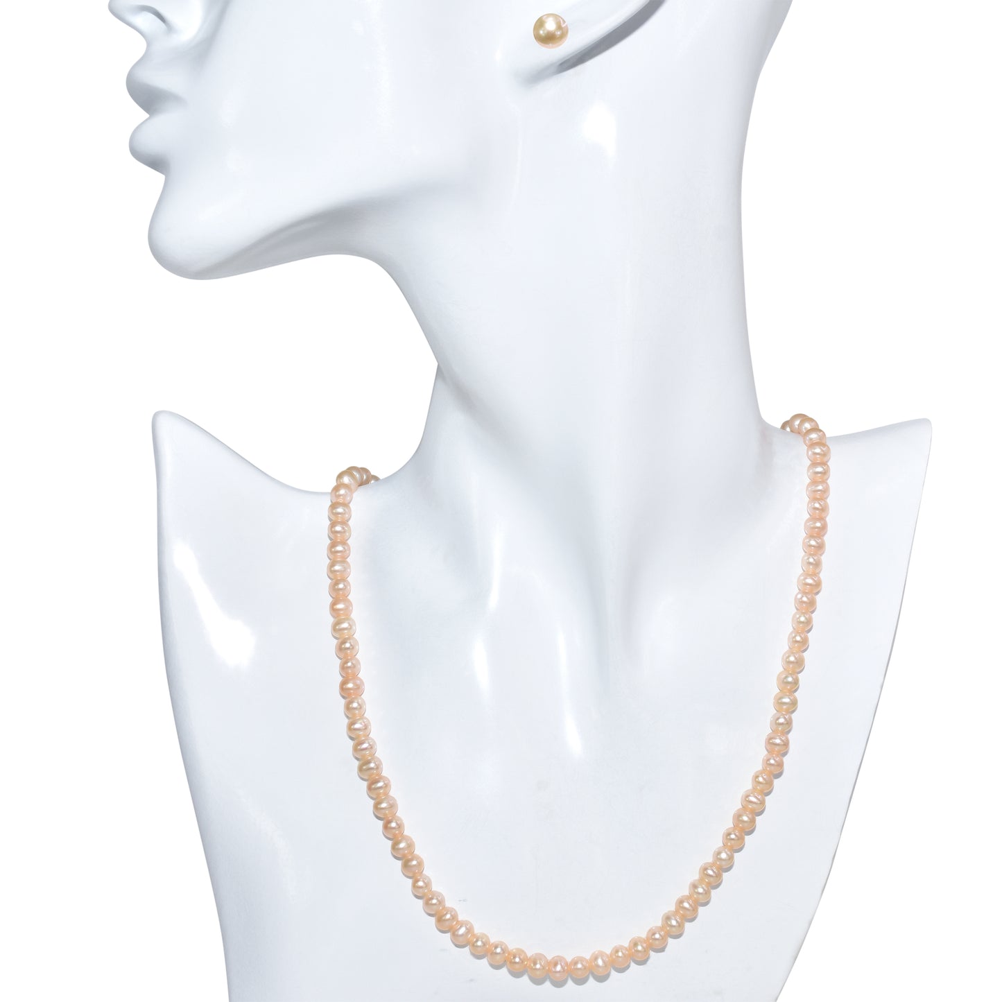 14k Natural Pink Pearl Necklace Earring Set 4.5-5mm