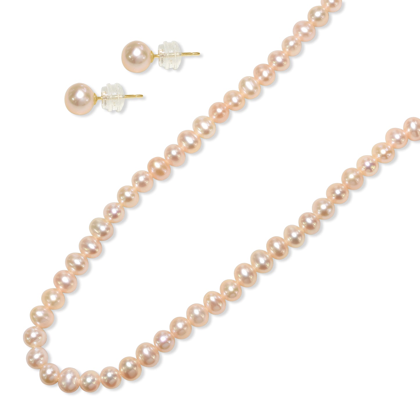14k Natural Pink Pearl Necklace Earring Set 4.5-5mm