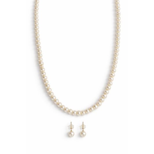 14k White Pearl Necklace & Earring Set