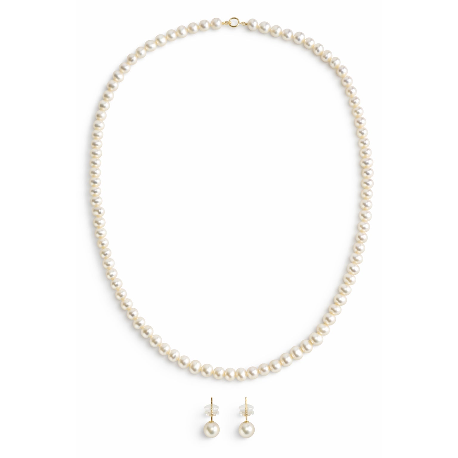 14k White Pearl Necklace & Earring Set