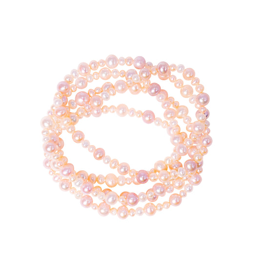 14k Multi Dyed Freshwater Pearls Stretch Bracelet Set Pink