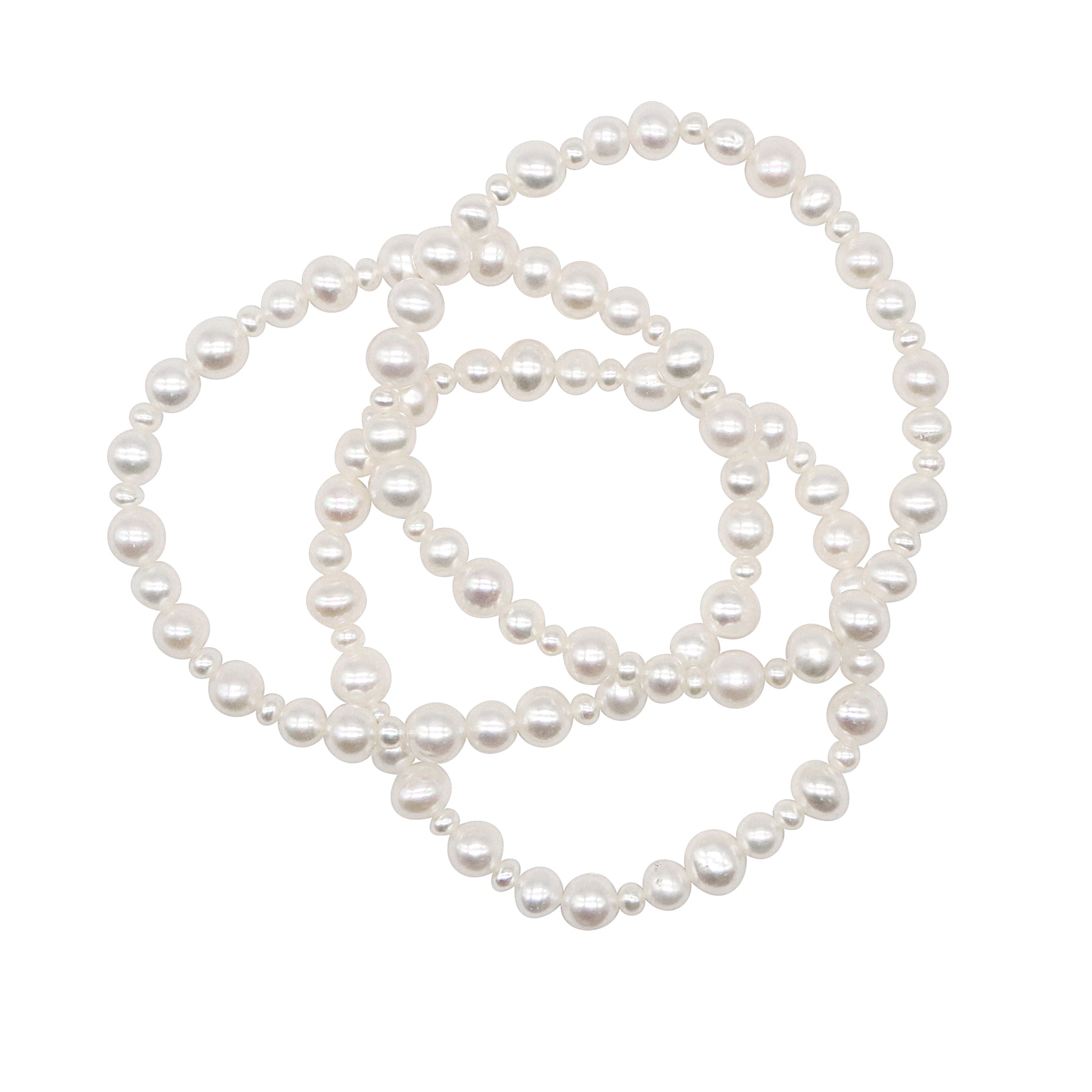 White Freshwater Pearl Stretch Bracelet 3 Pc Set 7"