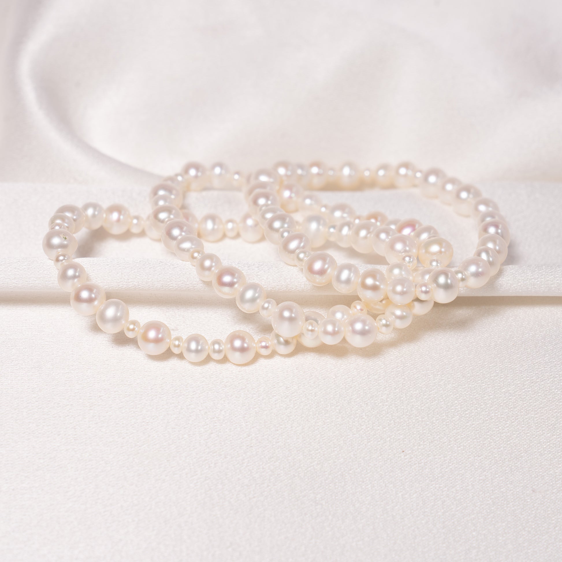 White Freshwater Pearl Stretch Bracelet 3 Pc Set 7"