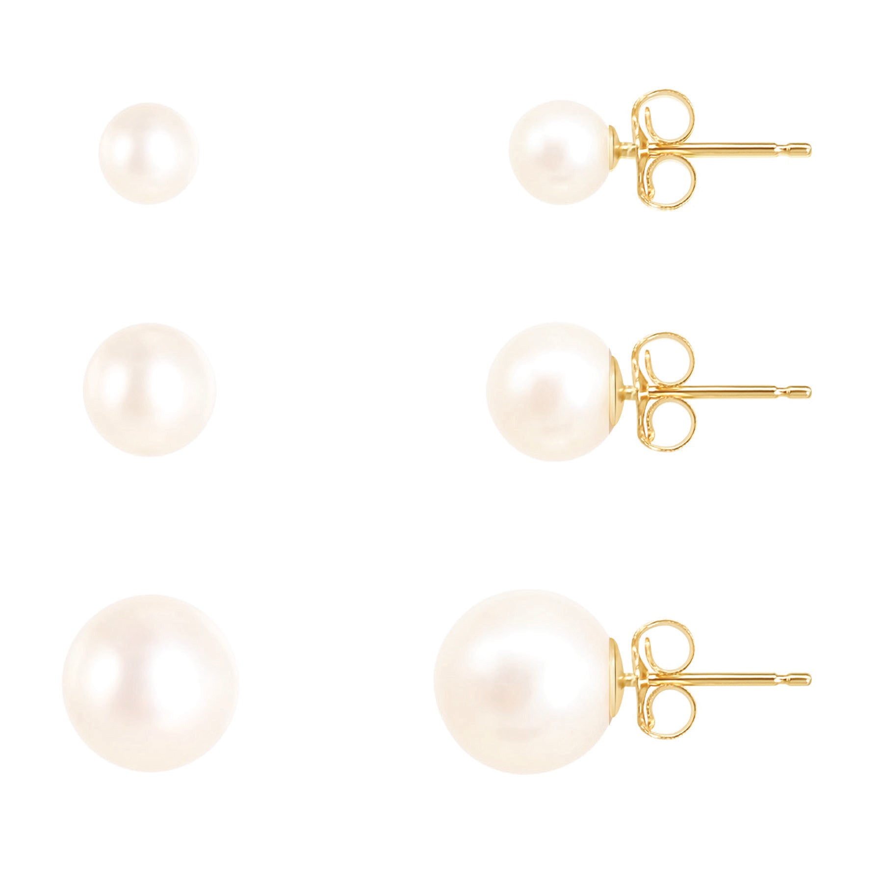 14k Classic White Freshwater Pearl Post Stud Earrings Set of 3