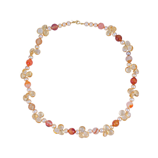 14k Champagne, Freshwater Pearl, Carnelian, Citrine Necklace
