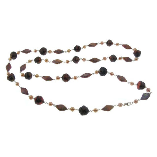 14k Champagne Brown Pearl Mixed Shape Link Necklace