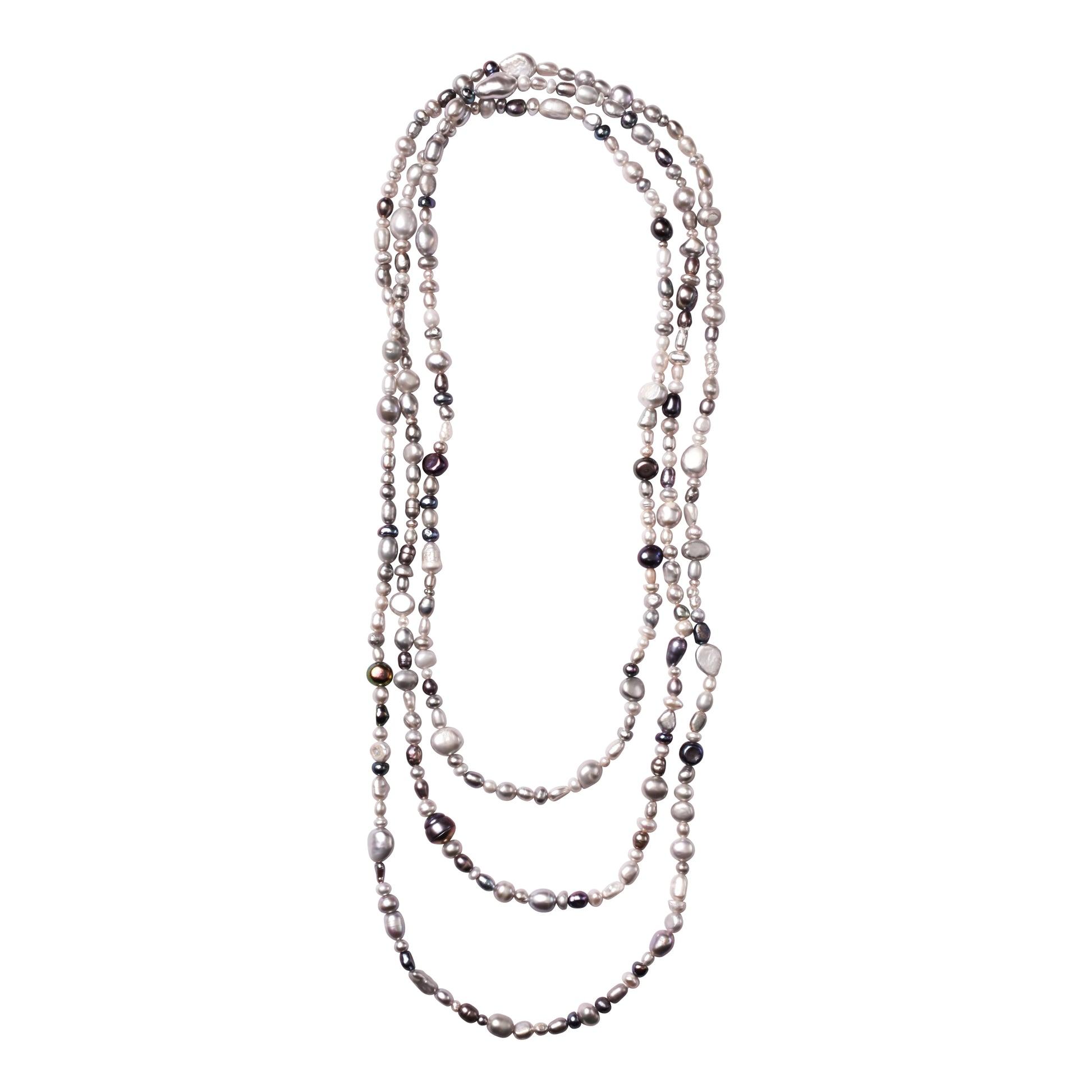 Endless Silver Mixed Freshwater Pearls Necklace 72"