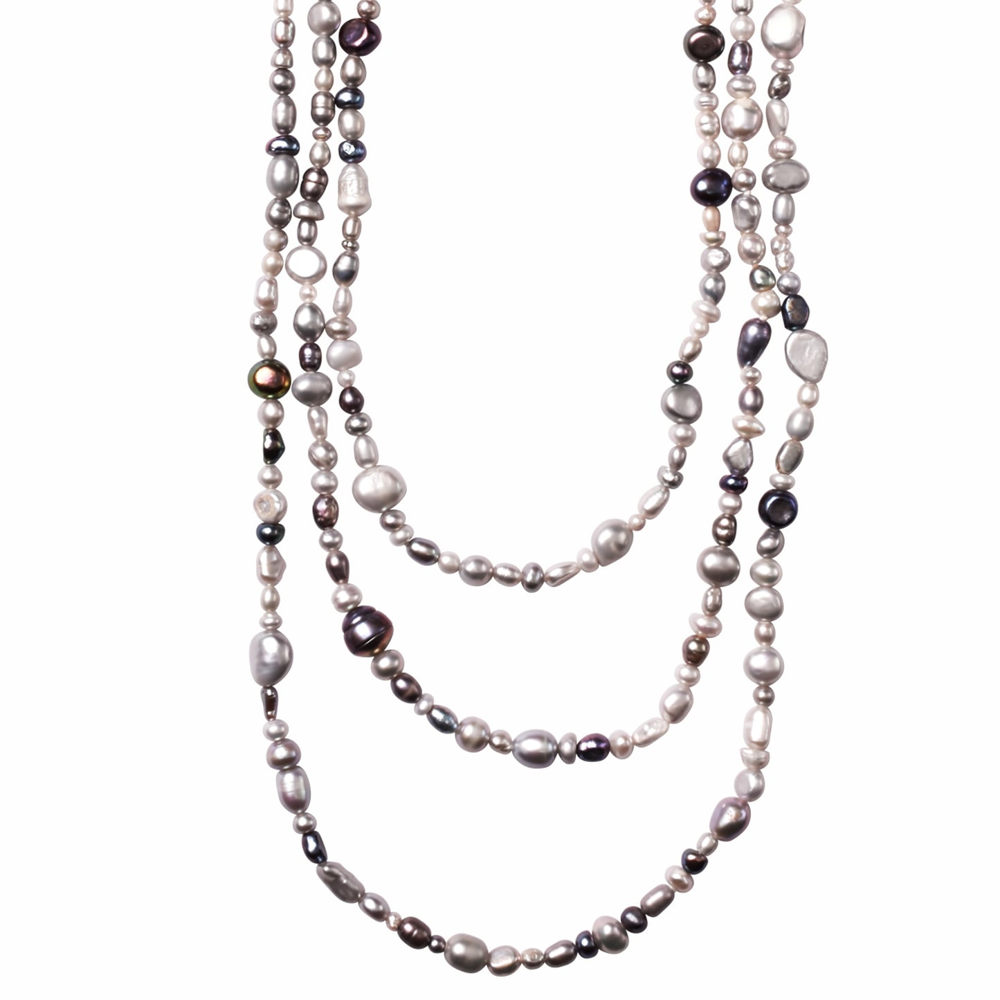 Endless Silver Mixed Freshwater Pearls Necklace 72"