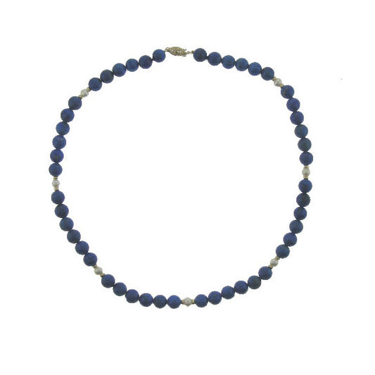 14k White Pearl, Lapis 7-Station Necklace