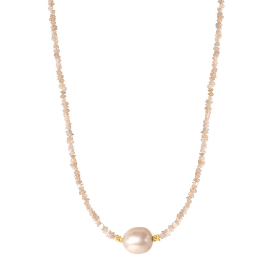 14k Champagne South Sea Pearl Rough Diamond Necklace