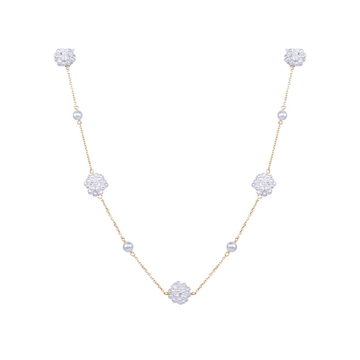 14k White Freshwater Pearl Popcorn Station Necklace 17"