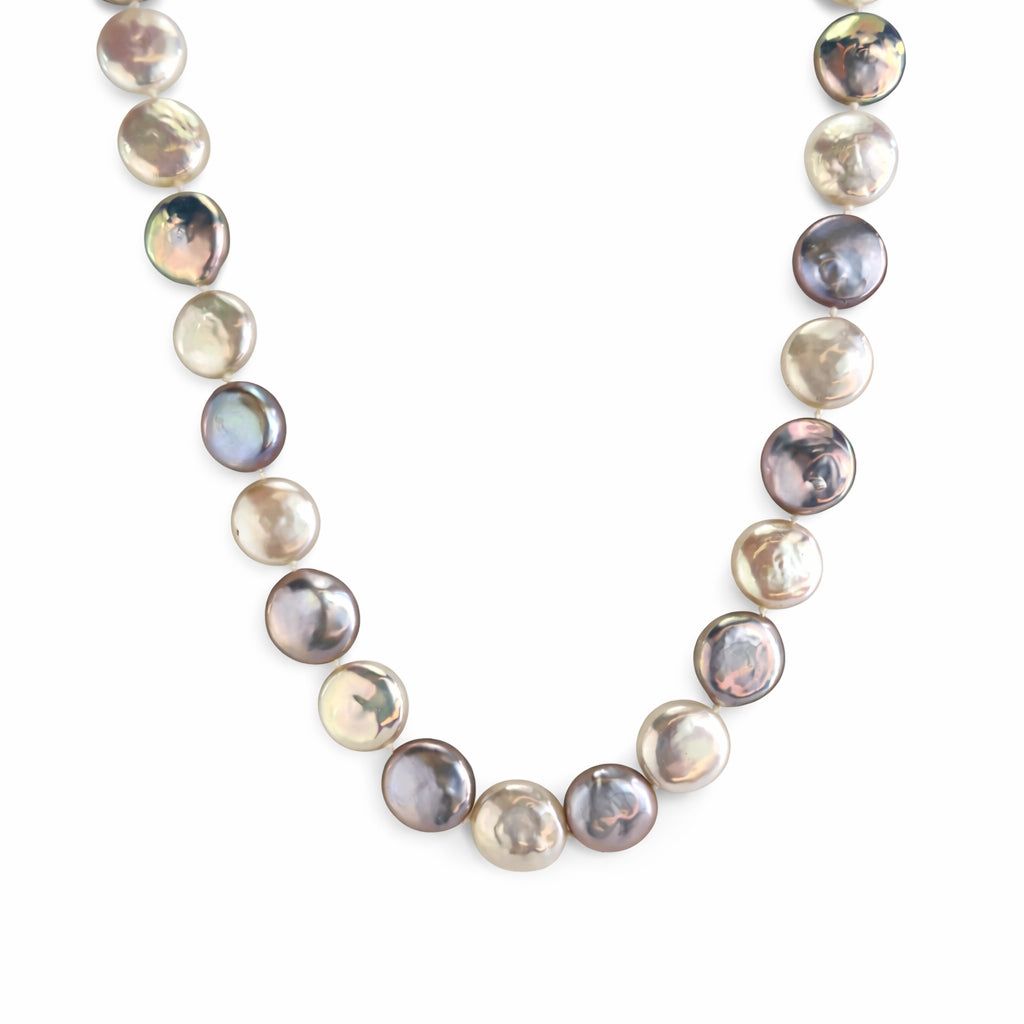 14K Grey & White Coin Pearl Necklace 18"