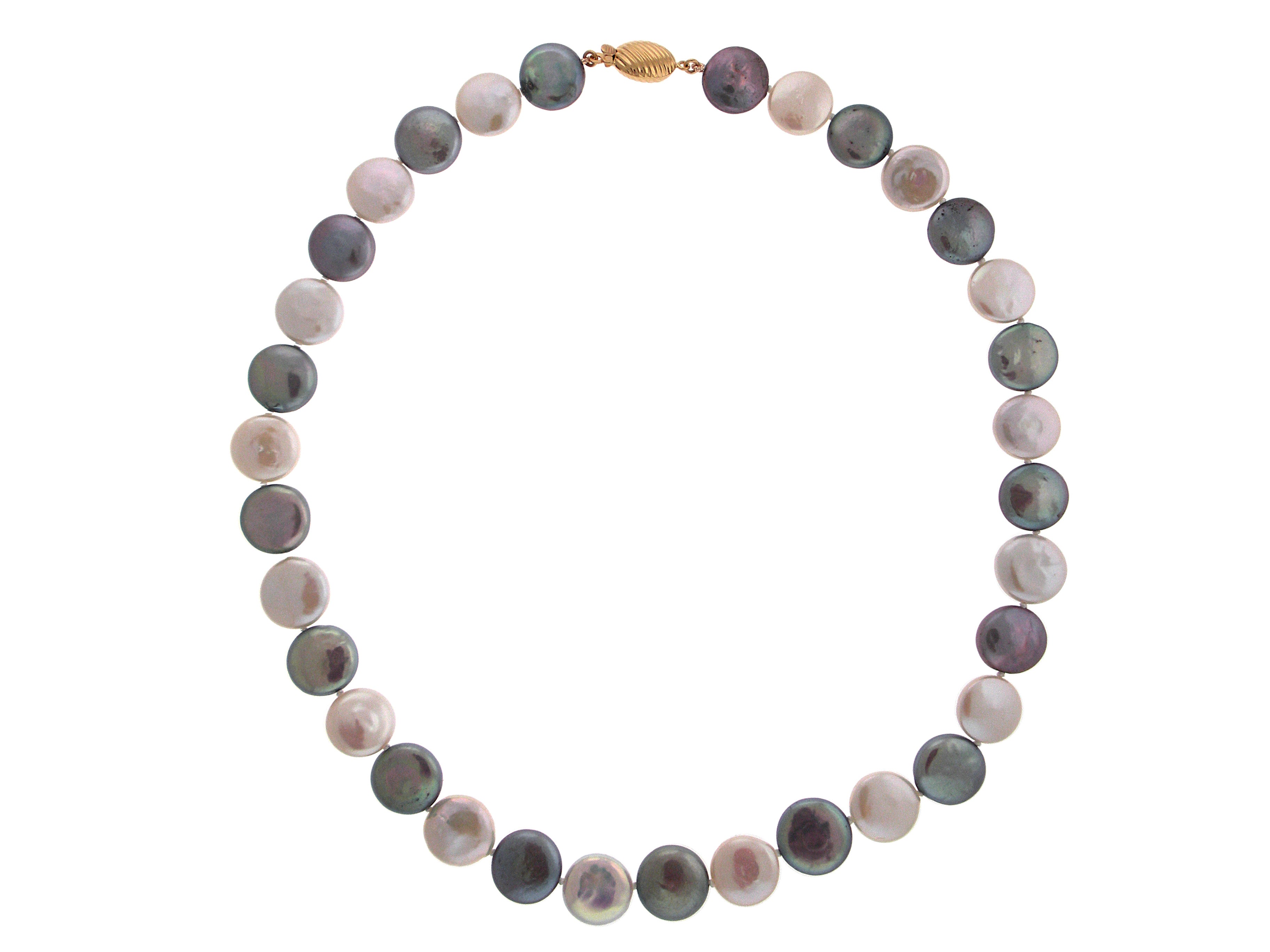 14K Grey & White Coin Pearl Necklace 18"