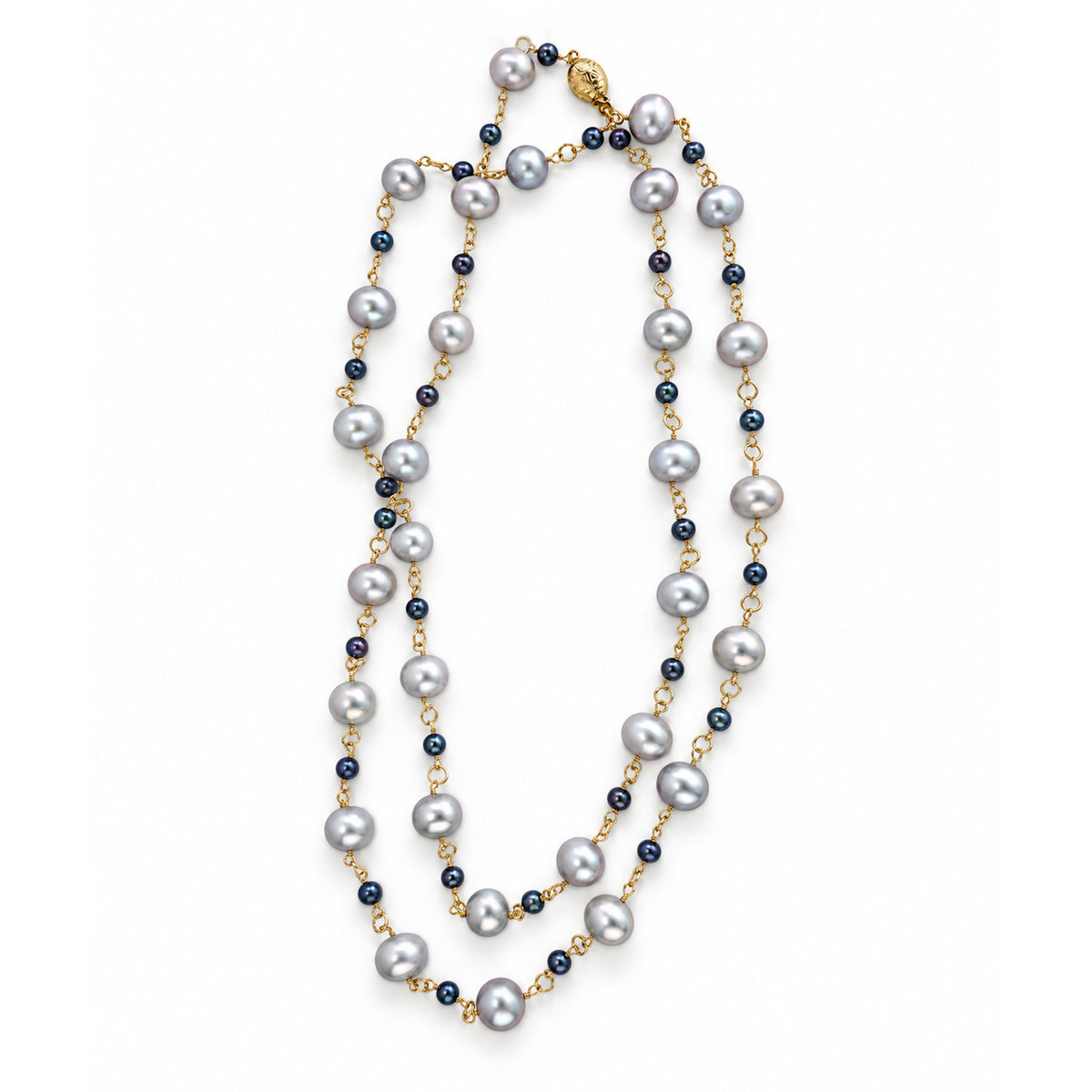 14k Grey and Peacock Color Freshwater Pearl Necklace