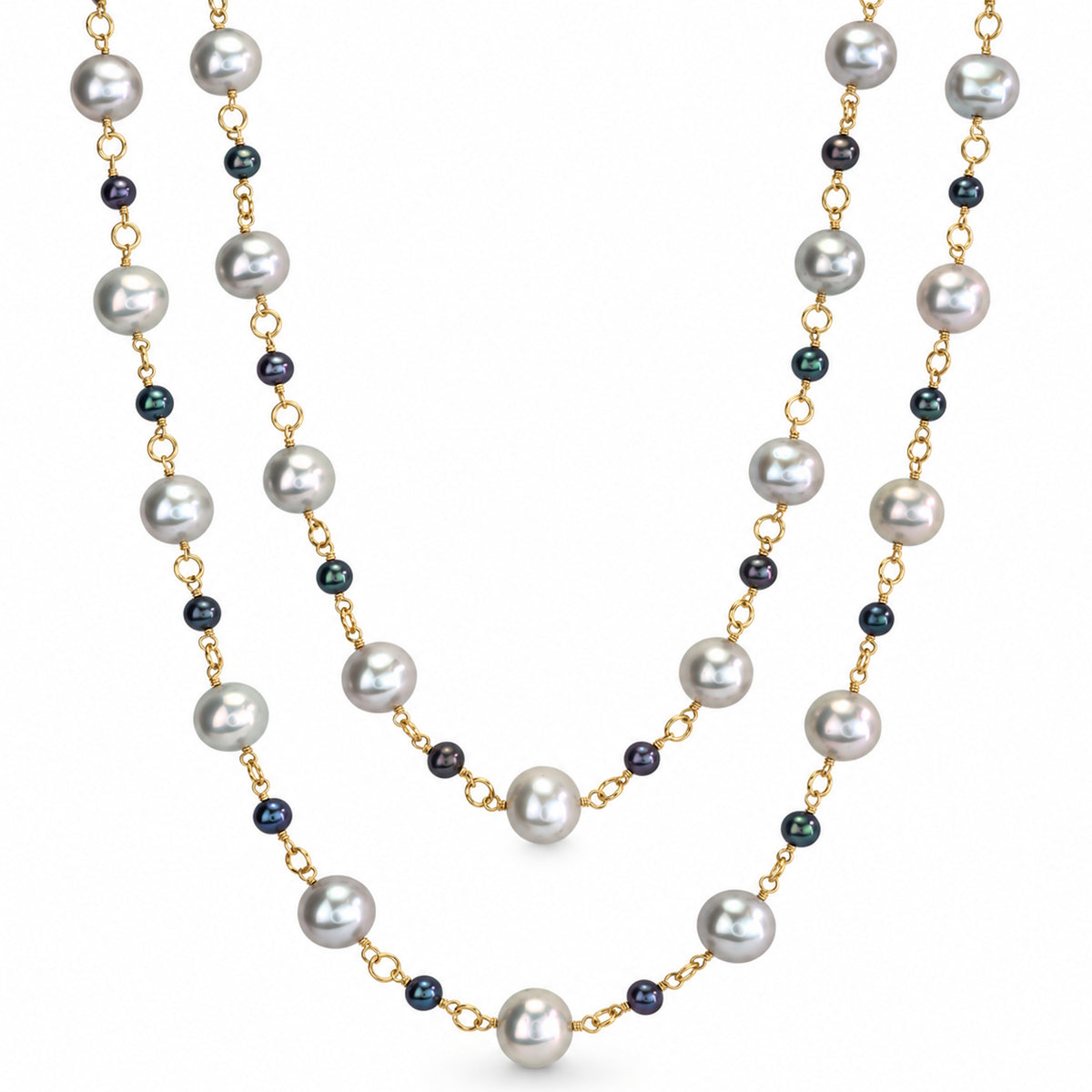 14k Grey and Peacock Color Freshwater Pearl Necklace