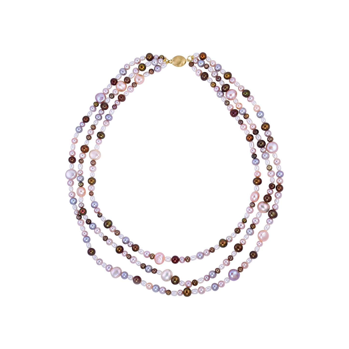 14k 3 Row Multi Pearl Necklace 17"-22" 4.5-7mm