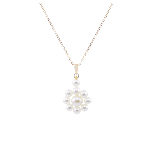 14k White Freshwater Pearl Flower Necklace