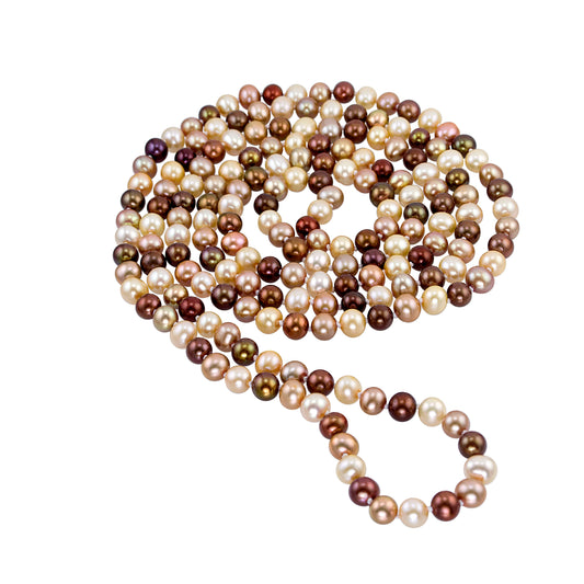 Multi Champange Chocolate Freshwater Pearl Necklace 54"