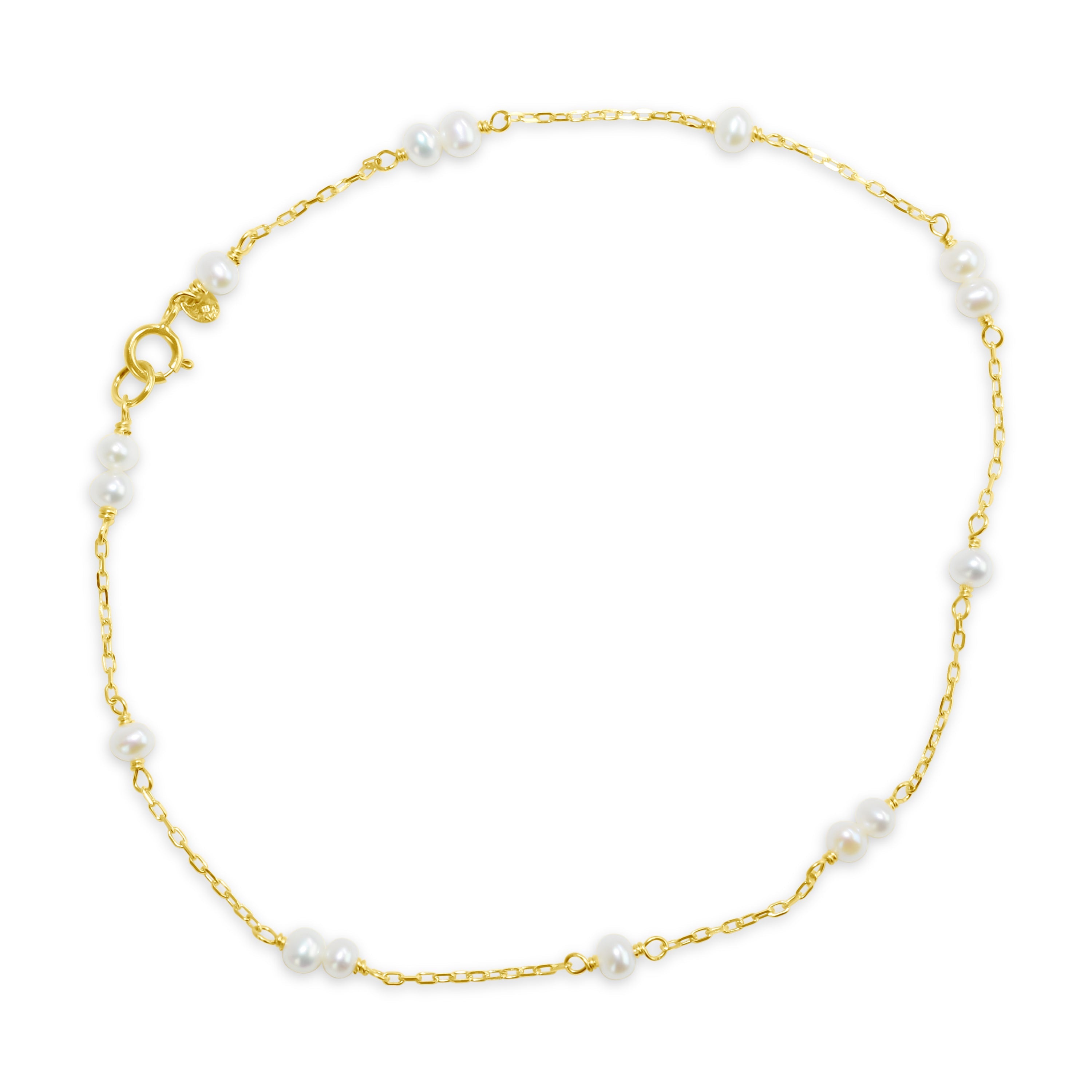 14k White Freshwater Pearl Anklet