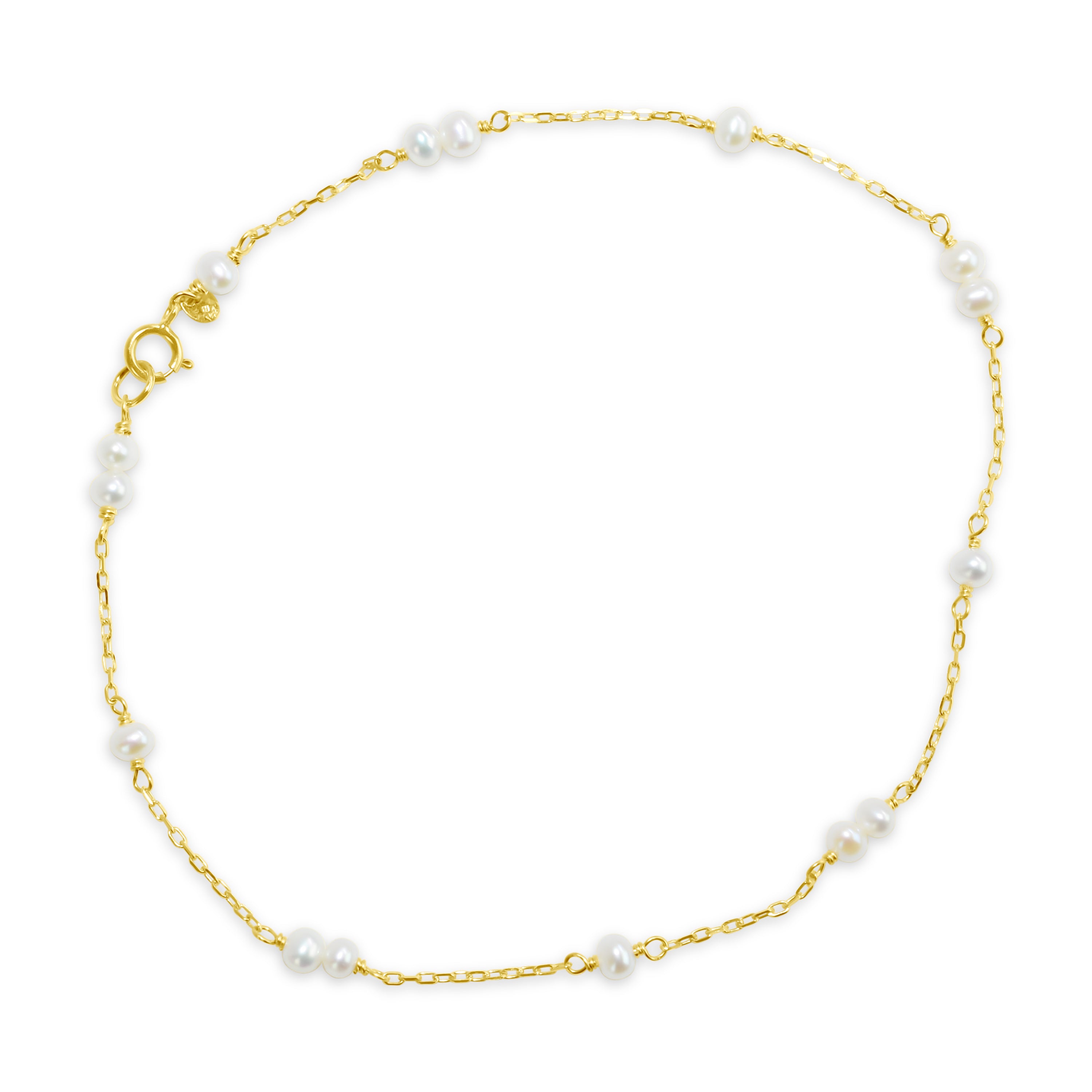 14k White Freshwater Pearl Anklet 9.5"