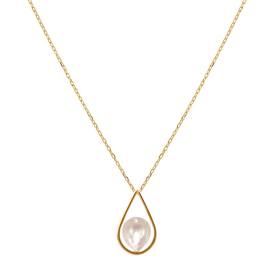 14k White Fresh Water Pearl Open Pear Shape Pendant Necklace