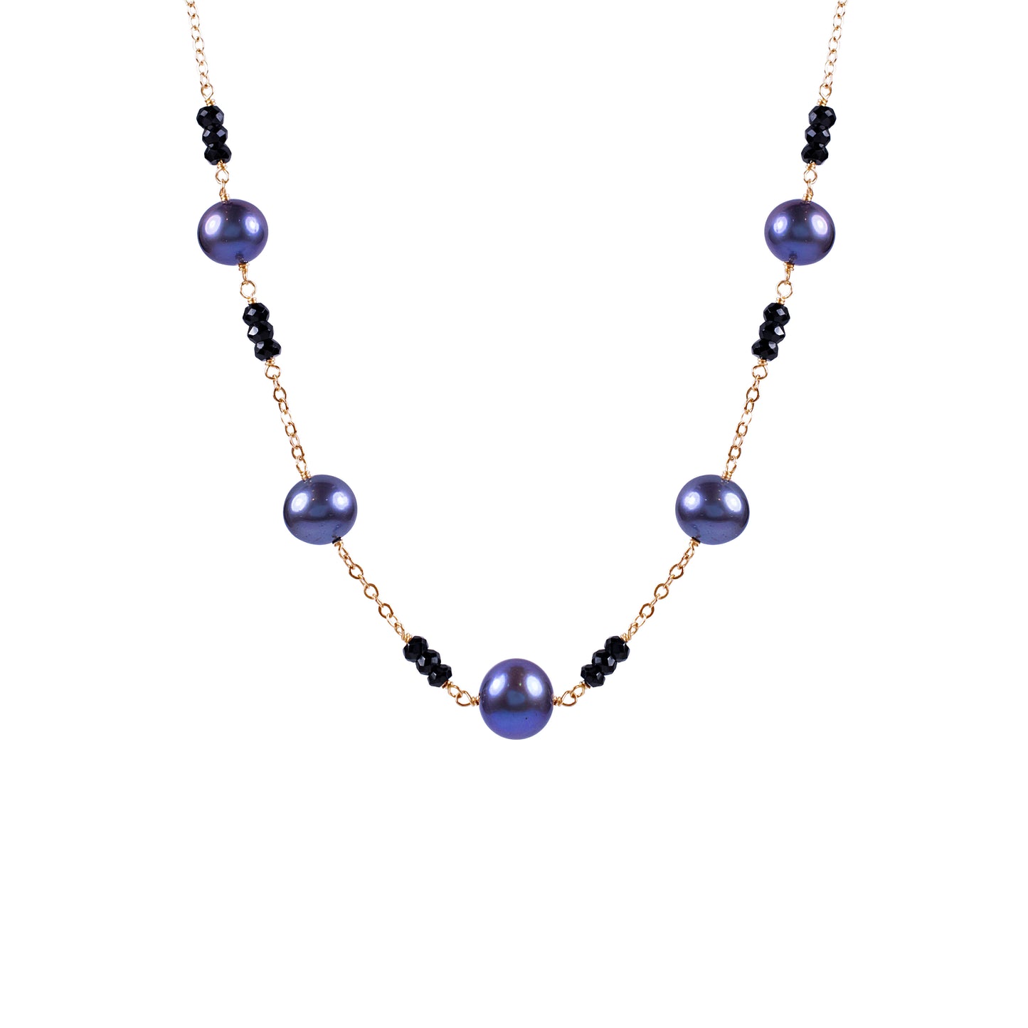 14k Black Spinel Black Freshwater Pearl Necklace