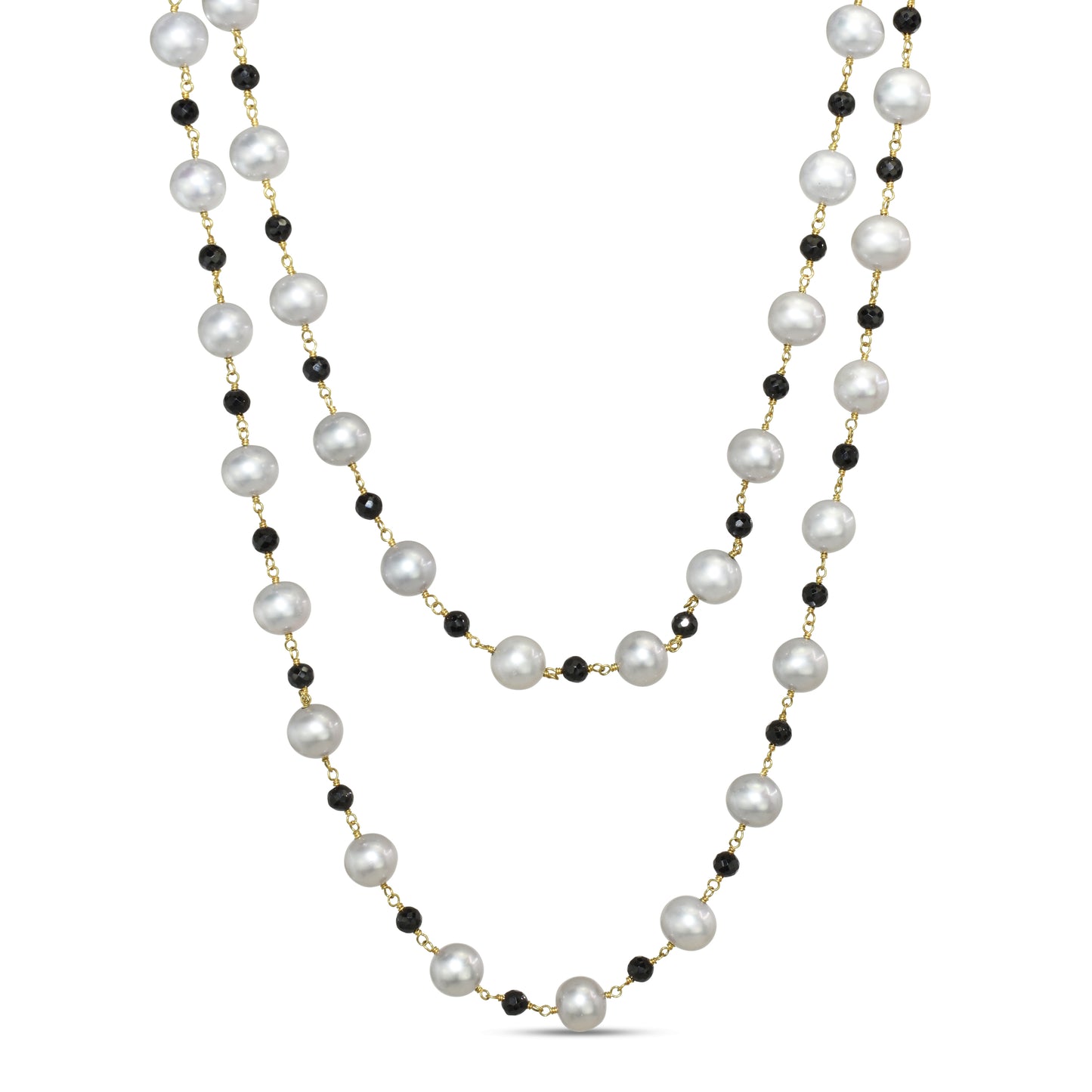 14k Grey Freshwater Pearl Black Spinel 1X1 Link Necklace