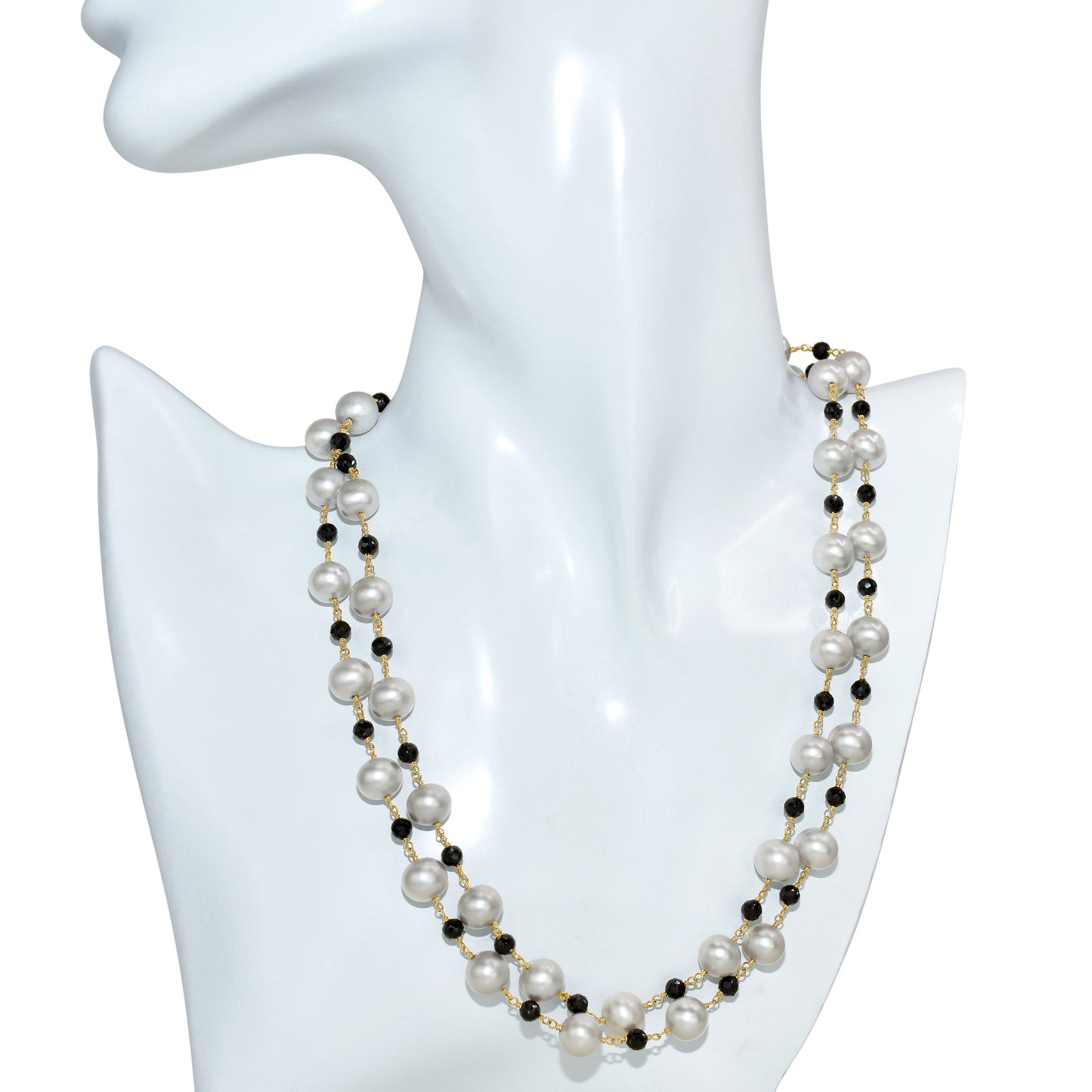 14k Grey Freshwater Pearl Black Spinel 1X1 Link Necklace