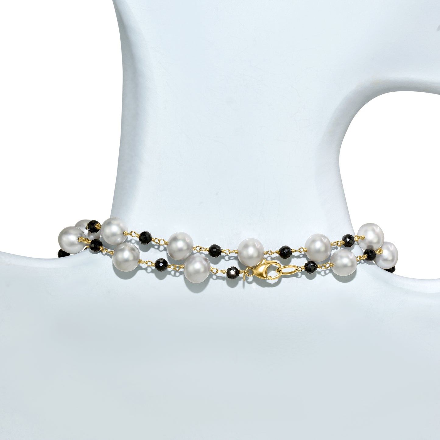 14k Grey Freshwater Pearl Black Spinel 1X1 Link Necklace