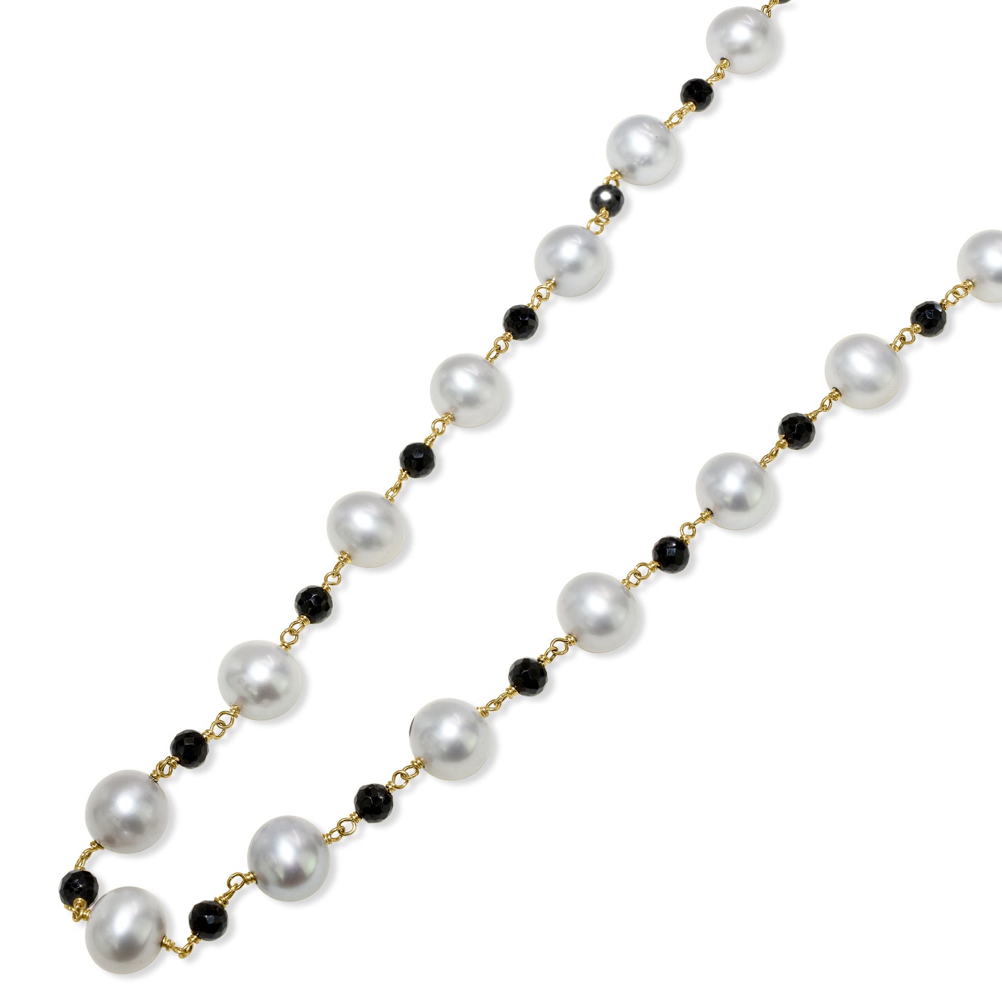 14k Grey Freshwater Pearl Black Spinel 1X1 Link Necklace