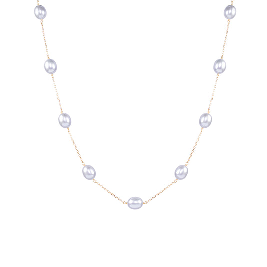 14k Grey FW Pearl 11 Station Necklace