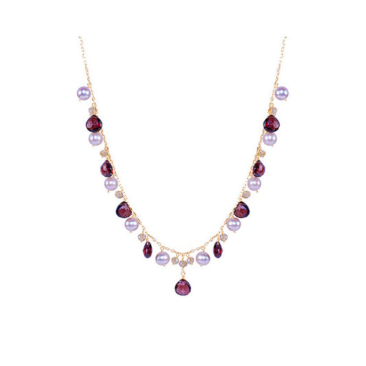 14k Pink Pearl, Garnet, Citrine Necklace