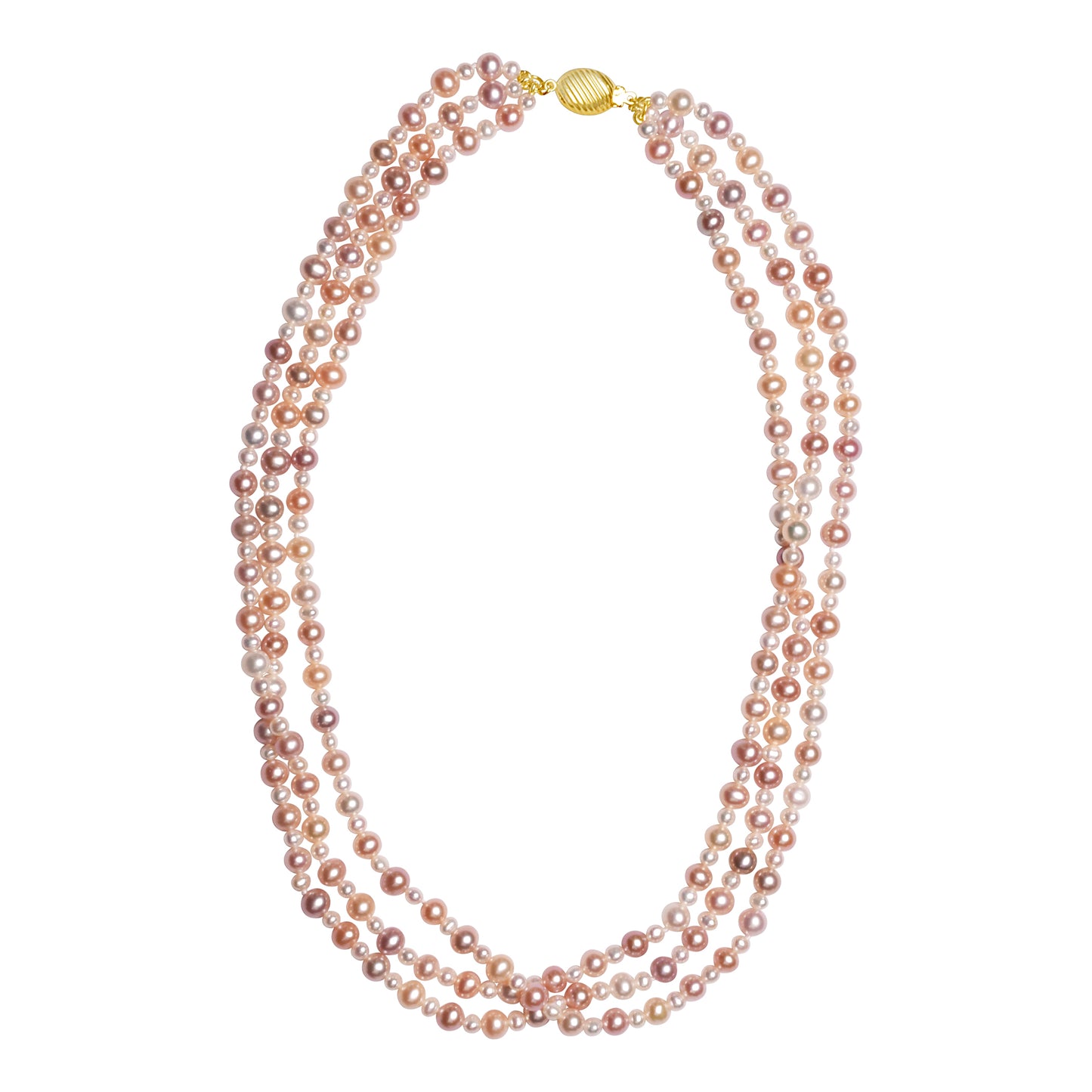 14k Multi Pink Freshwater Pearl 3 Strand Twist Necklace 18"