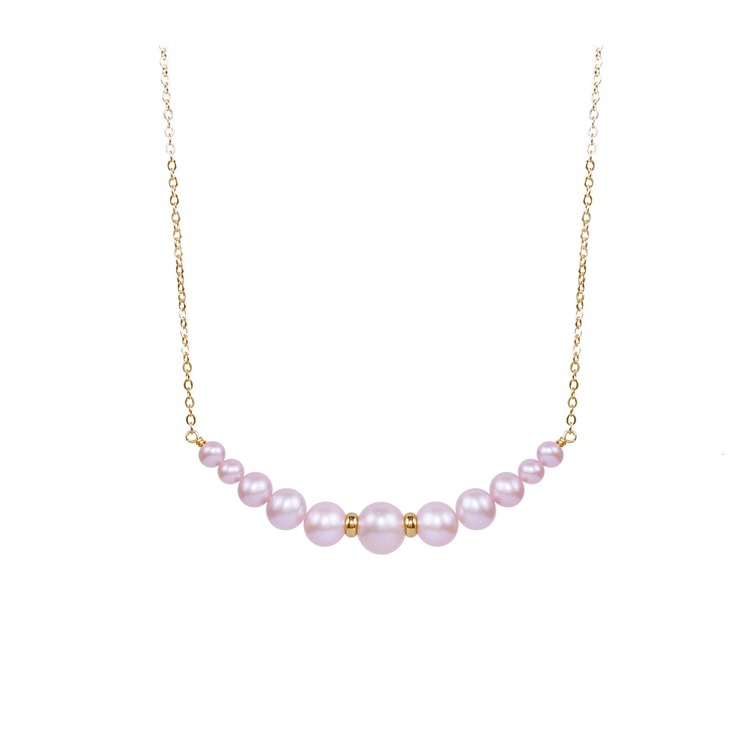 14k Pink Freshwater Cultured Pearl Gold Roundel Center Necklace