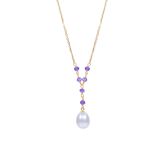 14k White Freshwater Pearl Amethyst Necklace 17"