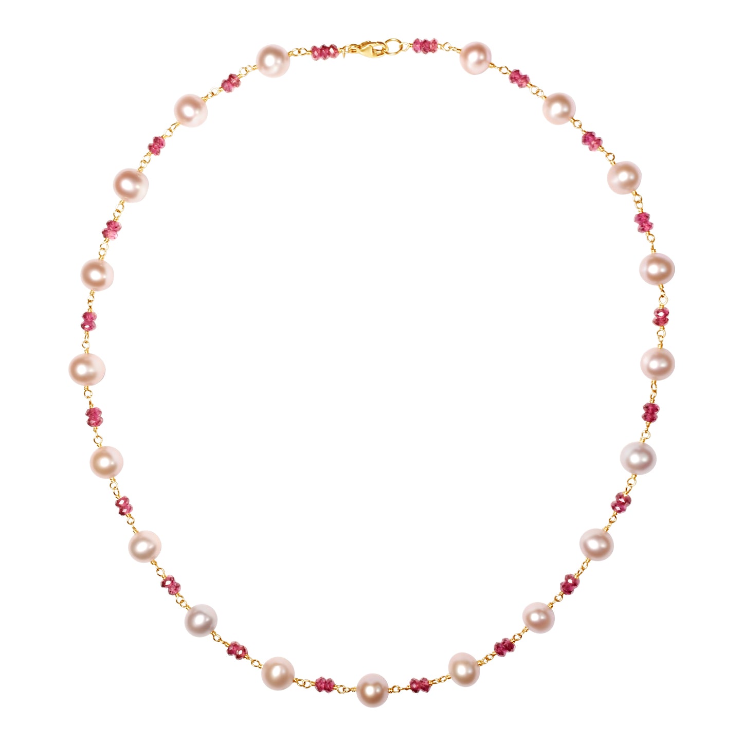 14k Pink Freshwater Pearl Rhodolite Garnet Link Necklace 18"