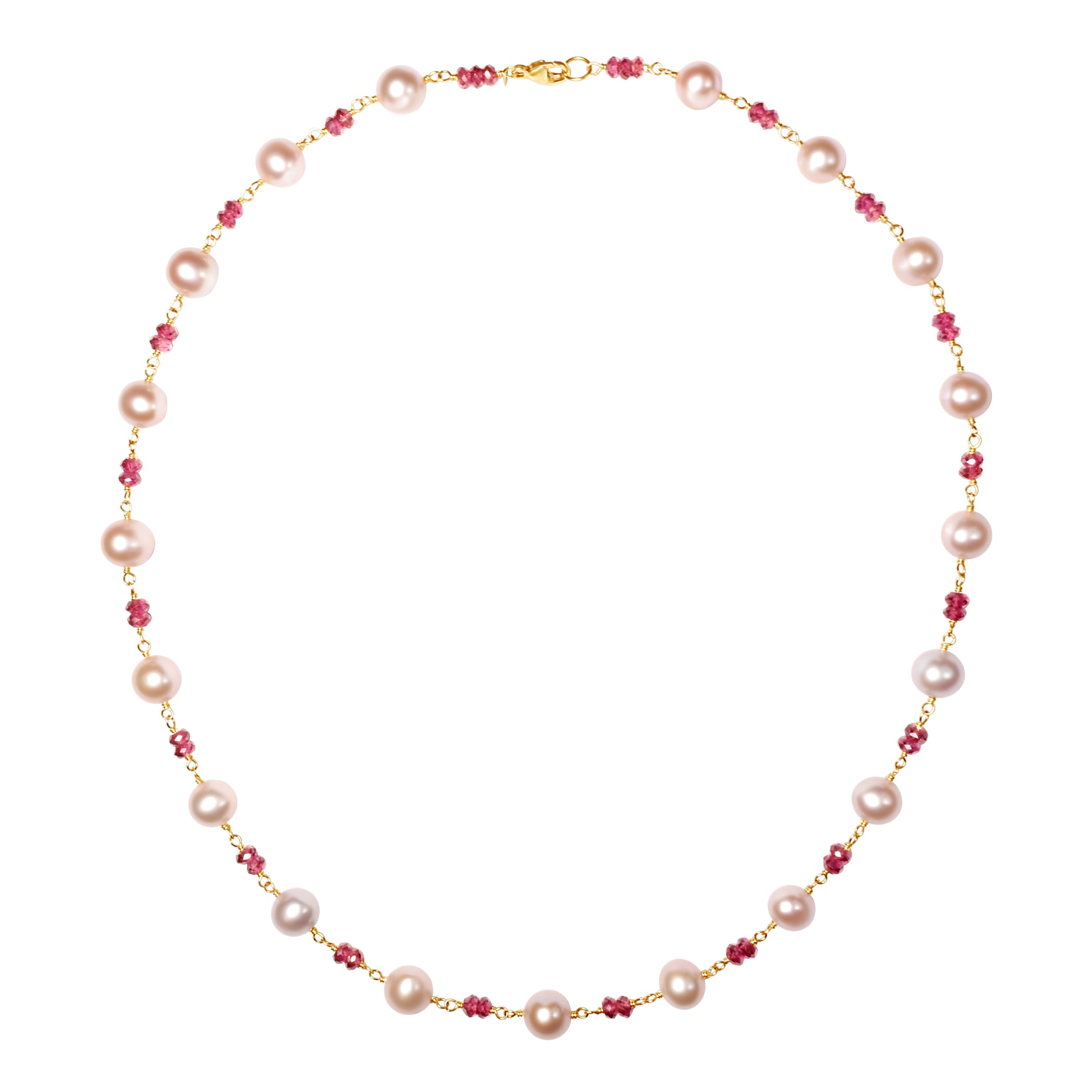 14k Pink Freshwater Pearl Rhodolite Garnet Link Necklace 18"