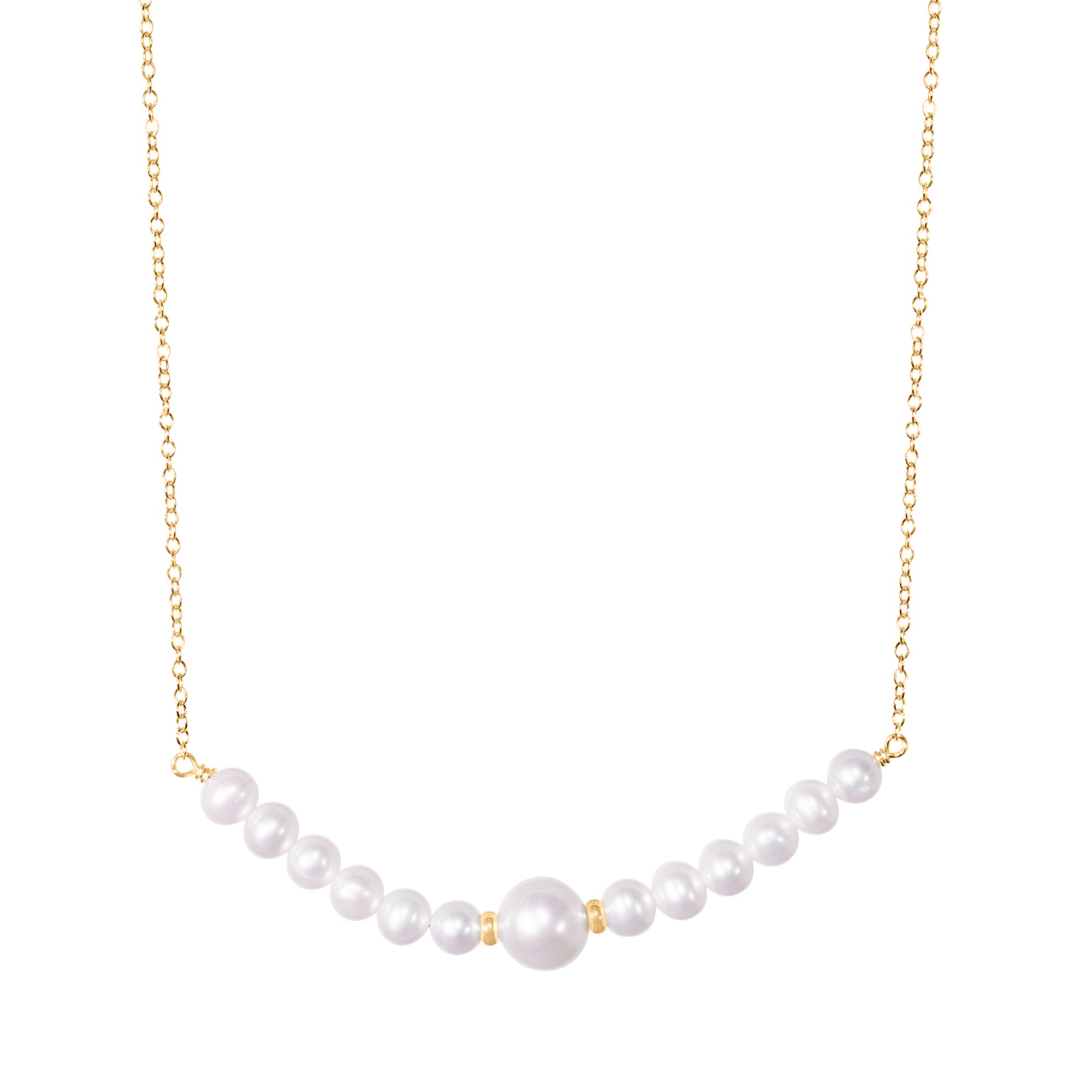 14k White Freshwater Pearl Gold Roundel Bar Necklace 18"