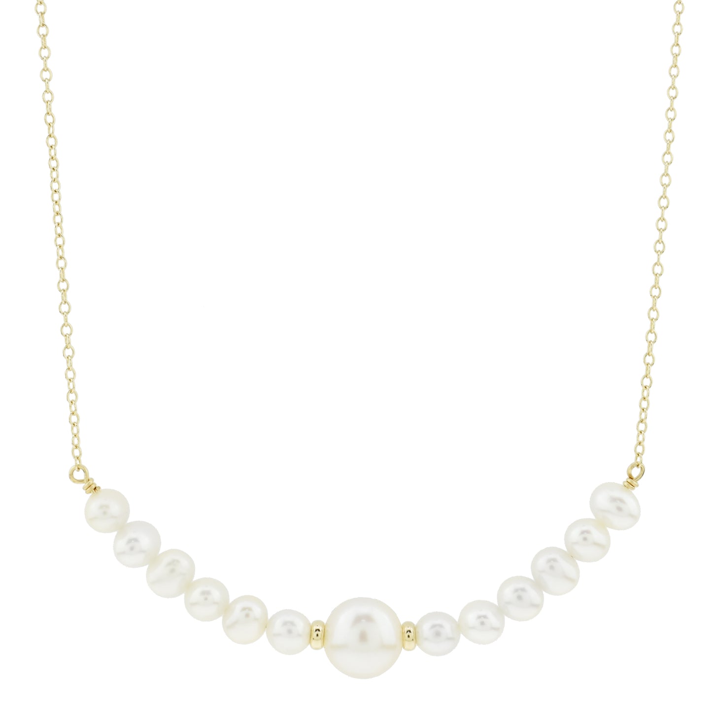 14k White Freshwater Pearl Gold Roundel Bar Necklace 18"