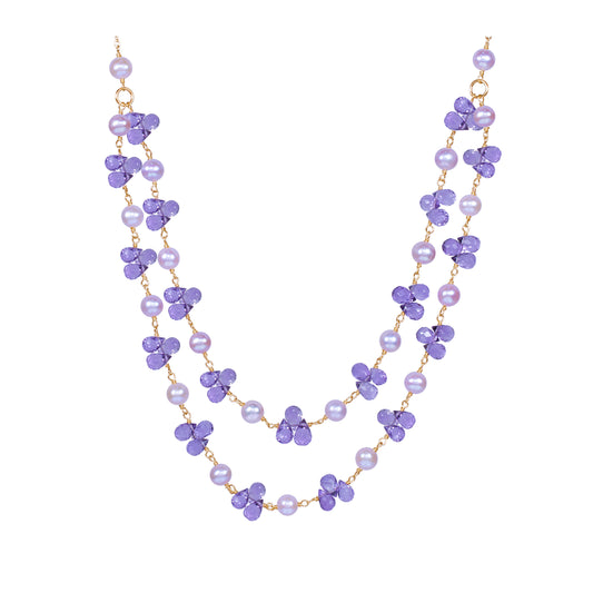 14k Pink Pearl Amethyst 2 Row Necklace