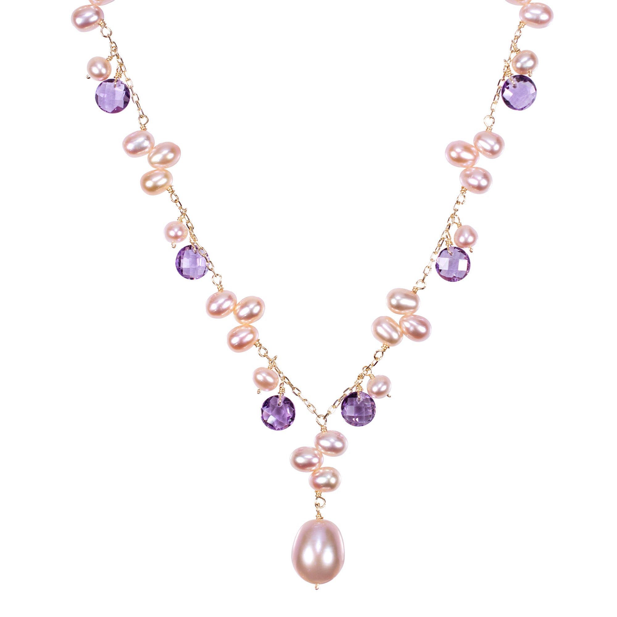 NECKLACE FRESHWATER top PEARL AMETHYST 14k GOLD 17.50 INCHES # N650